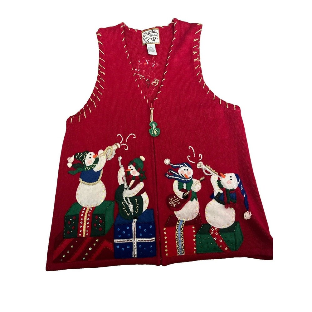 heirloom collectibles sweater Vest Size M Musical Snowmen Zip Closure